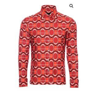 DOROTHY ZUDORA Lava Luau Men's 2X Red‎ Orange 70's Long Sleeve Shirt USA Button